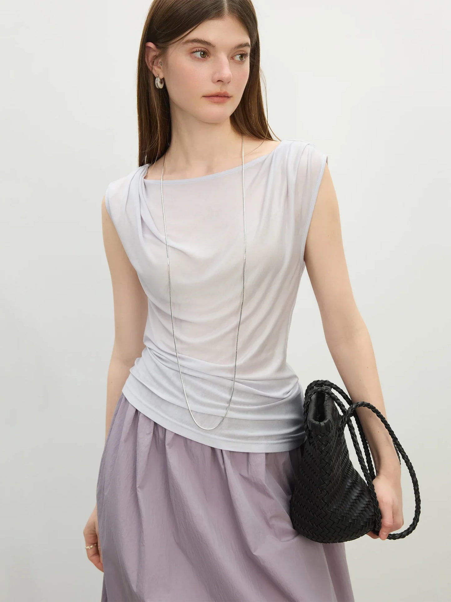 Saviig Lyocell Swing Collar Sleeveless Top: 2025 Summer New All-match T-shirt