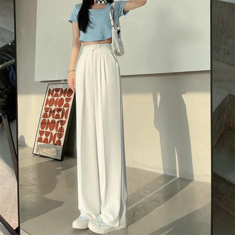 Saviig High-Waisted Wide Leg Pants - Women's Casual Office Lady Suit Trousers