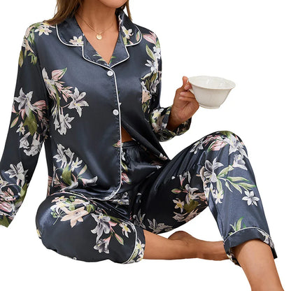 Saviig Floral Satin 2-Piece Pajama Set