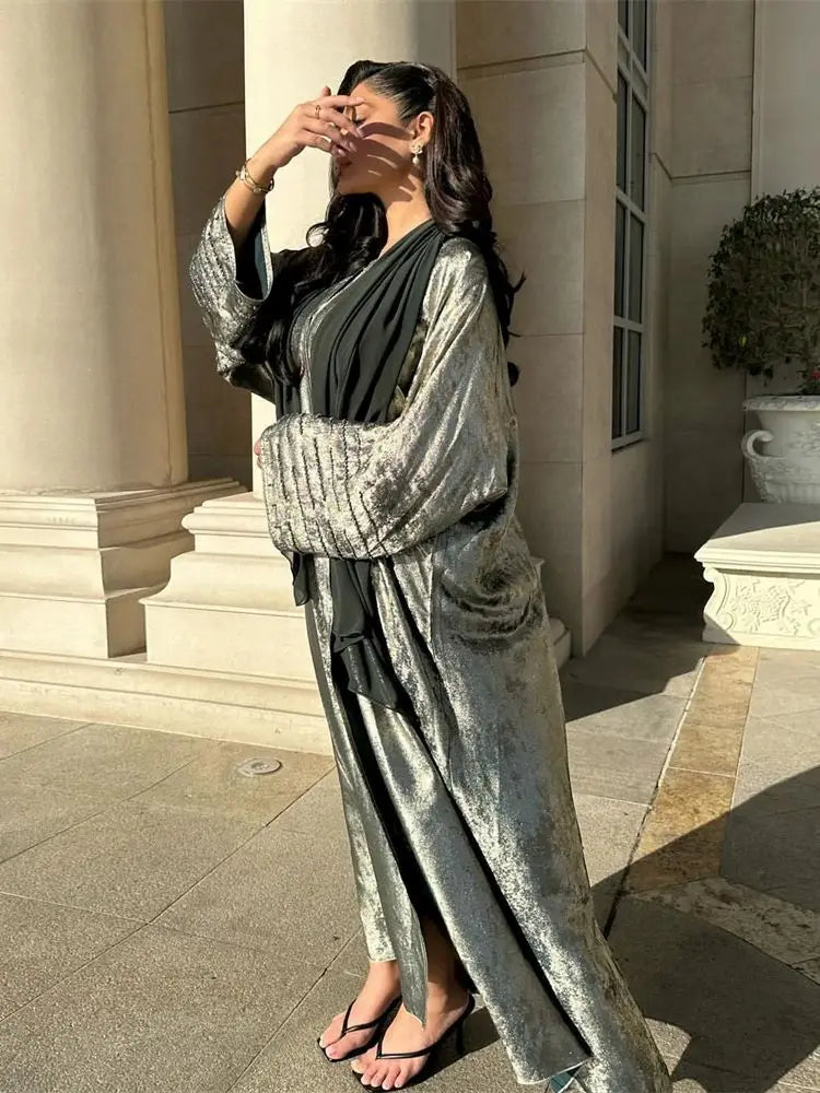Saviig Shiny Satin Kimono Abaya Dubai Luxury 2024 - Muslim Women's Caftan