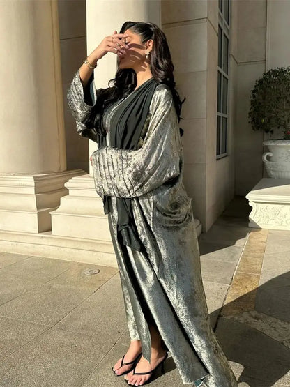 Saviig Shiny Satin Kimono Abaya Dubai Luxury 2024 - Muslim Women's Caftan