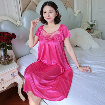 Saviig Ice Silk Nightgown: Short Sleeve Sexy Sleepwear & Lounge Pyjama