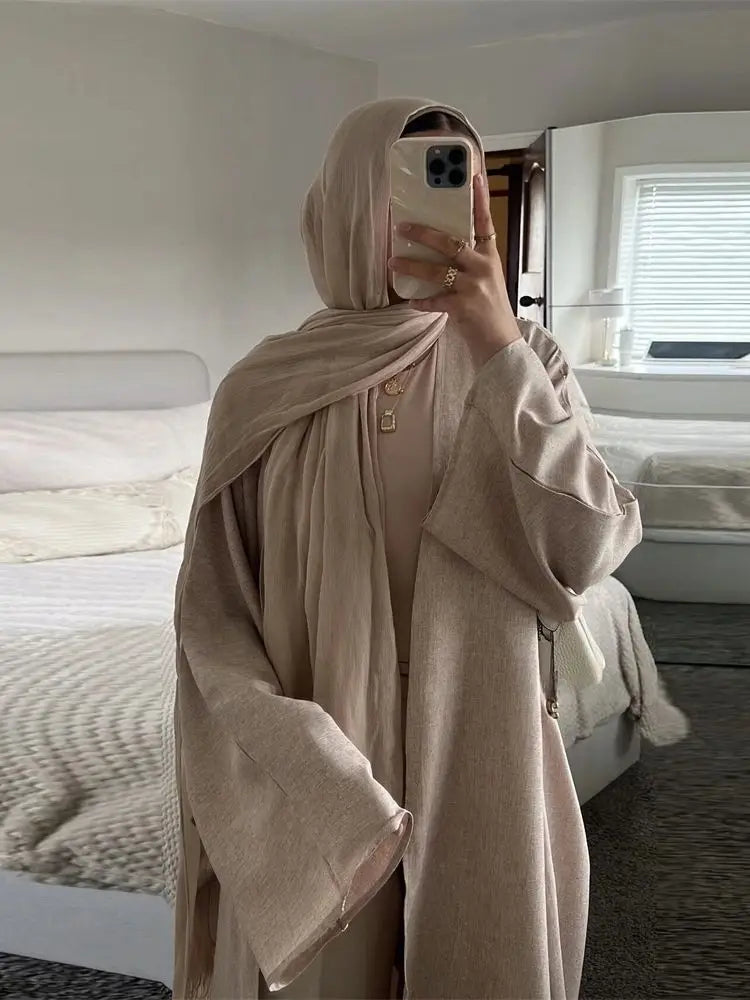 Saviig Batwing Kimono Abaya Dubai Dress for Women - Cotton Linen Muslim Caftan