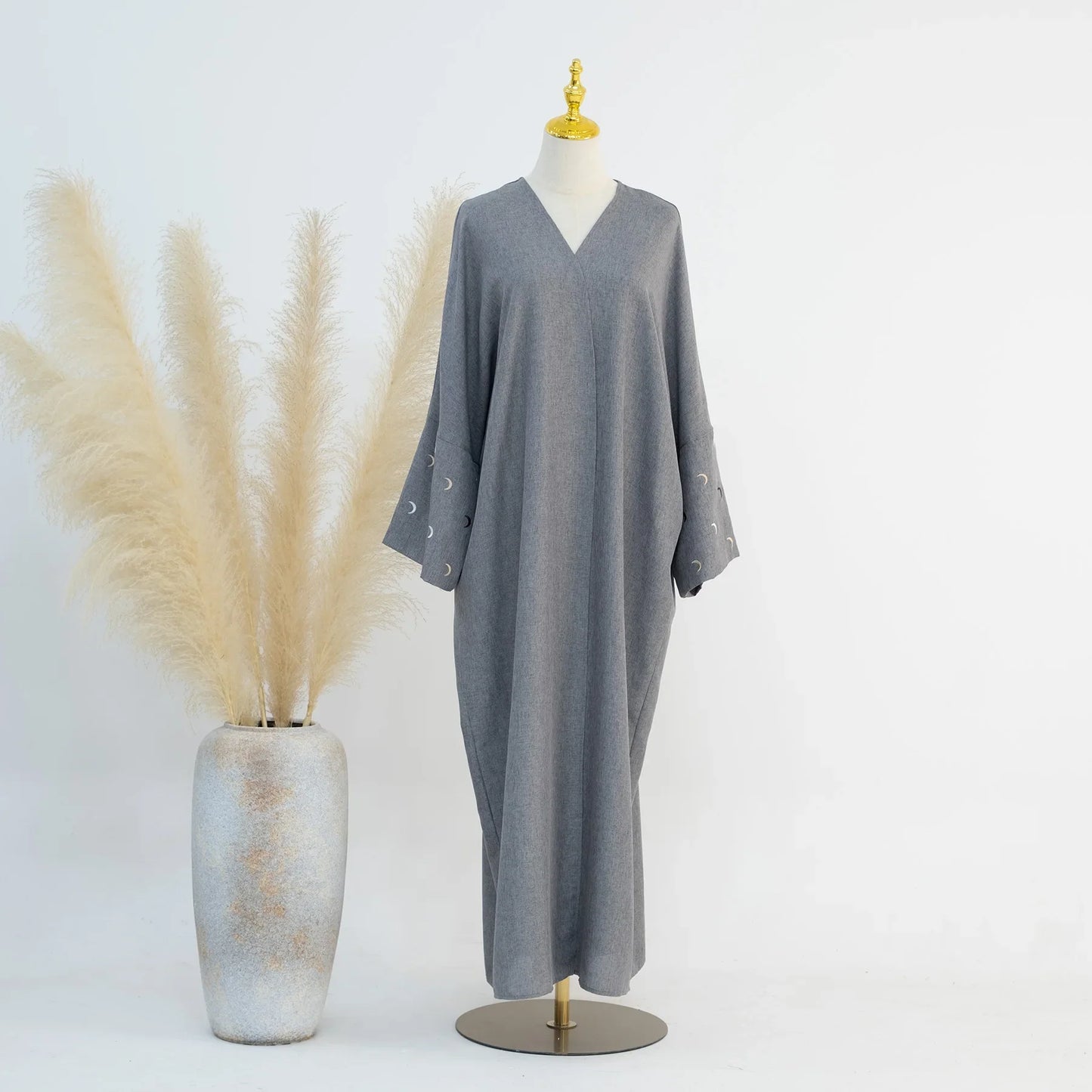 Saviig Moon Embroidery Open Abaya, Batwing Sleeves Kimono for Muslim Women