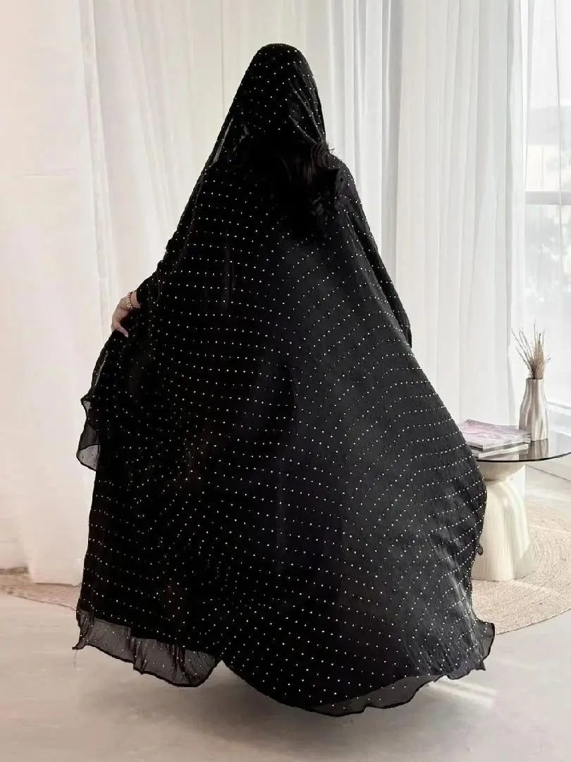 Saviig Ramadan Wave Point Black Kimono Abaya for Modest Muslim Women
