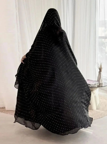 Saviig Ramadan Wave Point Black Kimono Abaya for Modest Muslim Women