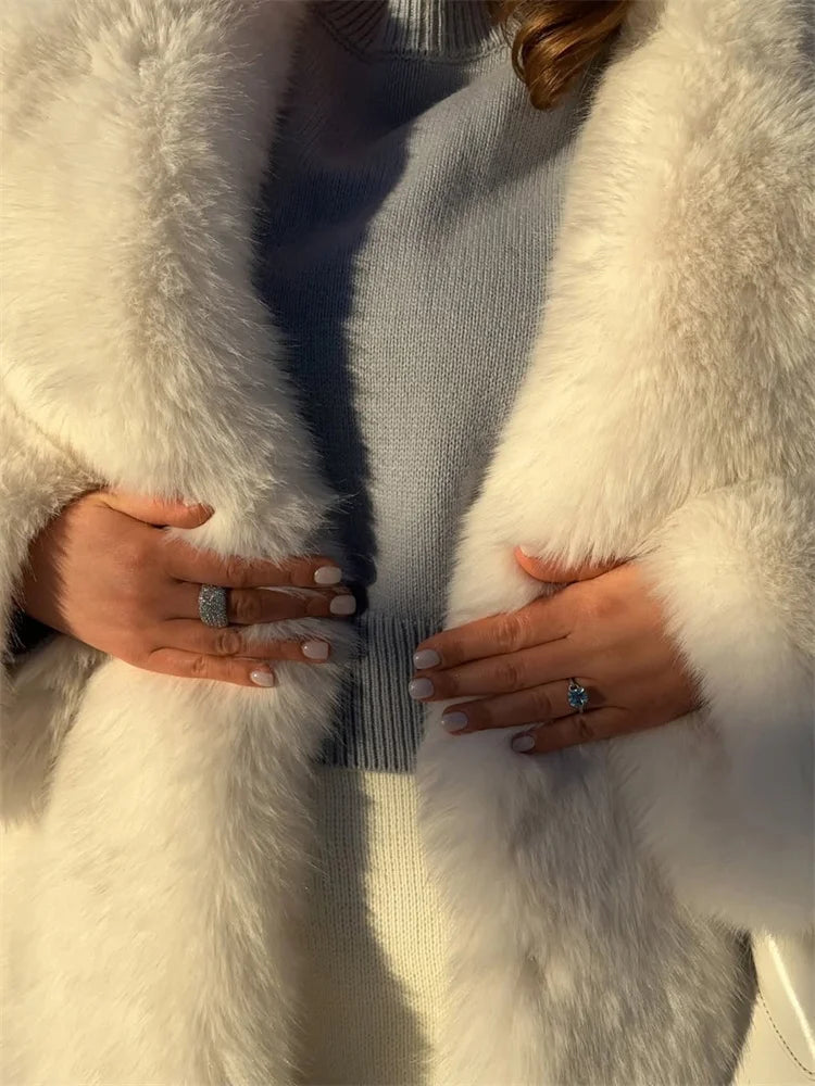 Saviig Winter Fur Feather Overcoat - Women's Elegant Loose Cardigan Coat