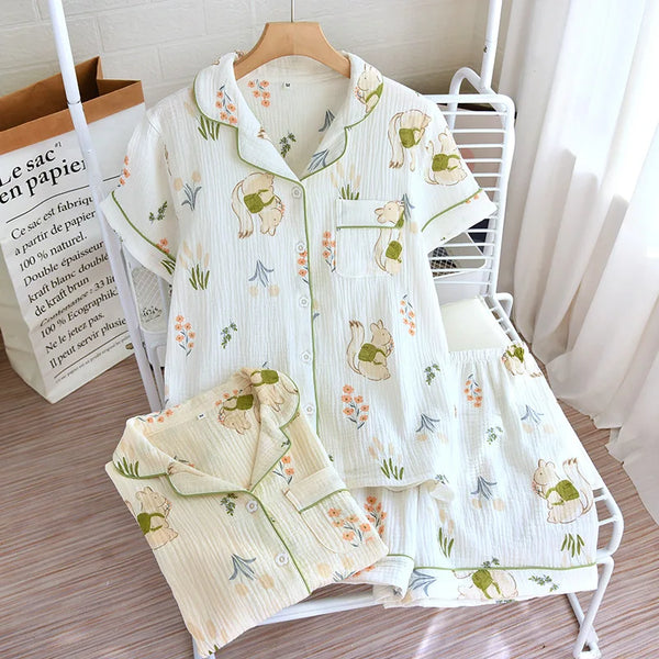 Saviig Strawberry Print Cotton Short Pajama Set for Women