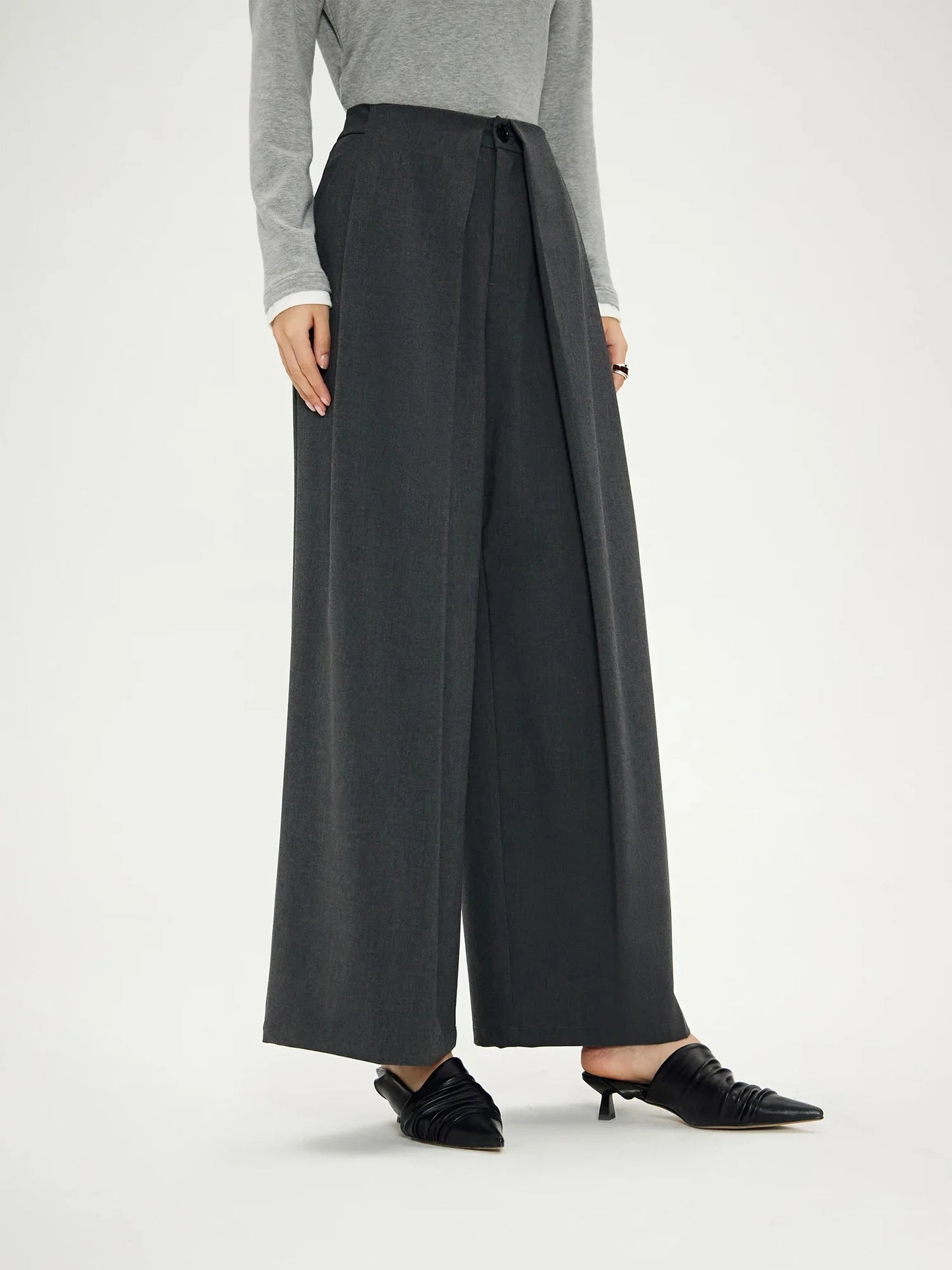 Saviig Pleated Gray Wide-Leg Suit Pants 2024 Autumn Collection