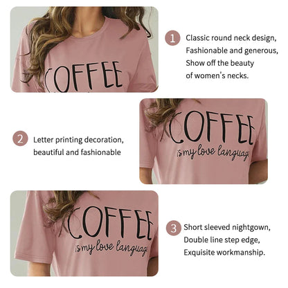 Saviig Nightdress: Women's Soft Short Sleeve Letter Printing Nightwear & Loose Pajamas