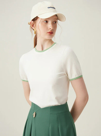 Saviig Wool Blend Contrast Sweater & Cool Lyocell Tee Set for Women