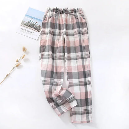 Saviig Plaid Cotton Gauze Sleep Pants for Couples