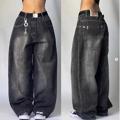 Saviig Retro High Waist Y2K Wide Leg Jeans in Washed Blue