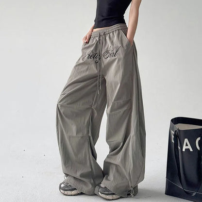 Saviig Gray Harajuku Streetwear Letter Embroidery Cargo Pants