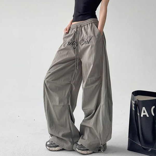 Saviig Gray Harajuku Streetwear Letter Embroidery Cargo Pants