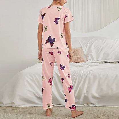 Saviig Butterfly Print Pajama Set for Women - Soft Sleepwear Top & Pants