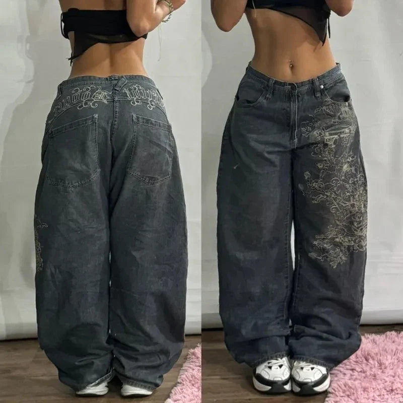 Saviig Black Washed Baggy Jeans: High Waist Wide Leg Pants
