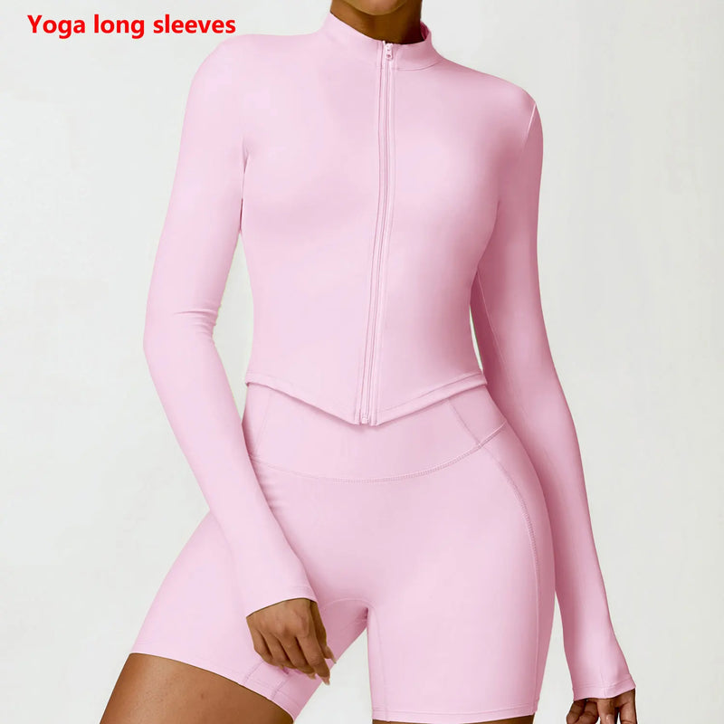 Saviig Zipper Jacket Women's Slim Fit Gym Crop Top Fitness Sweatshirt