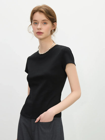 Saviig Pink Short-sleeve Round Neck T-shirt | 2025 Summer Slim Fit Top