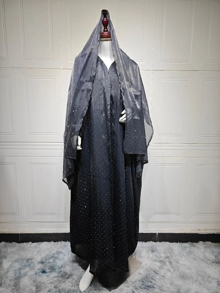 Saviig Ramadan Wave Point Black Kimono Abaya for Modest Muslim Women