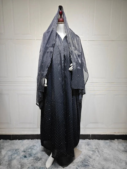 Saviig Ramadan Wave Point Black Kimono Abaya for Modest Muslim Women