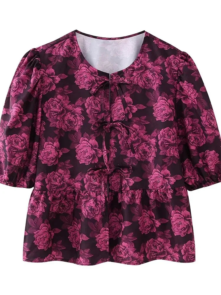 Saviig Leopard Print Contrast Lace-Up Slim Bandage Shirt