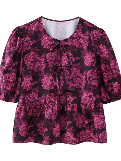 Saviig Leopard Print Contrast Lace-Up Slim Bandage Shirt