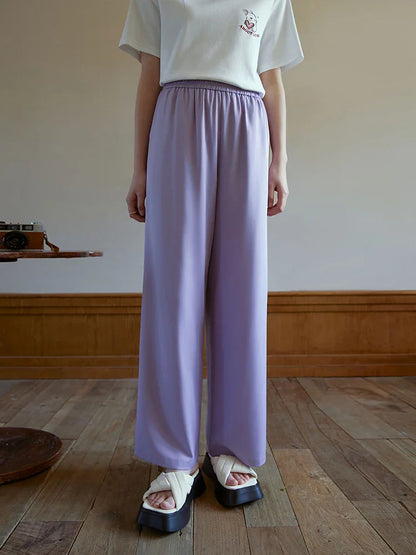 Saviig Coolness Pants: Women's Summer Straight Solid Color Elastic Waist Casual All-match.