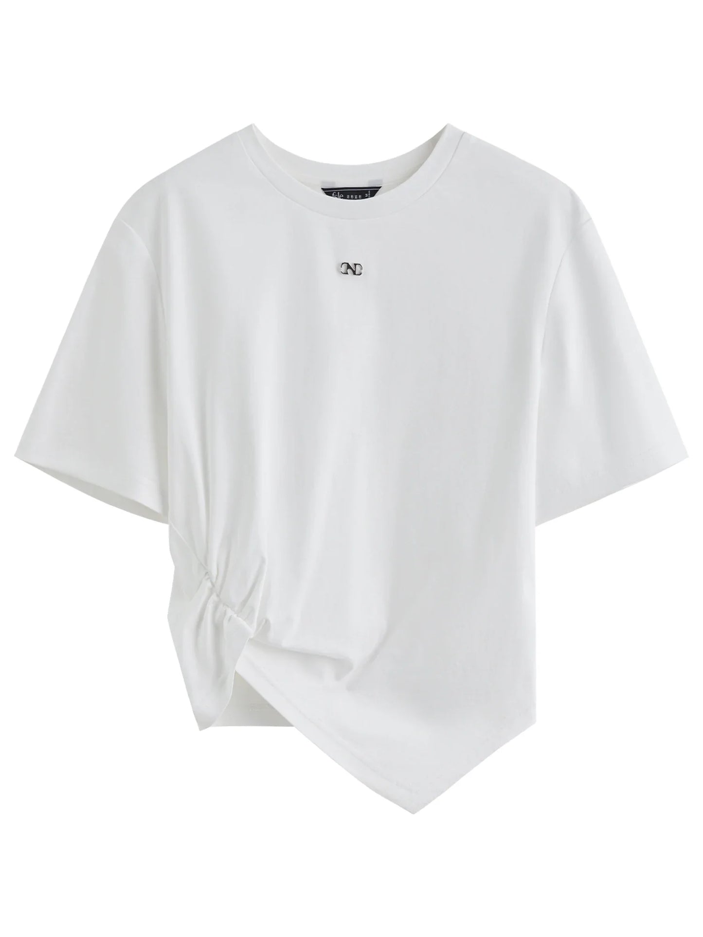Saviig Short-sleeved Twisted Pleated T-shirt: Design-inspired Asymmetric Solid Color for Women