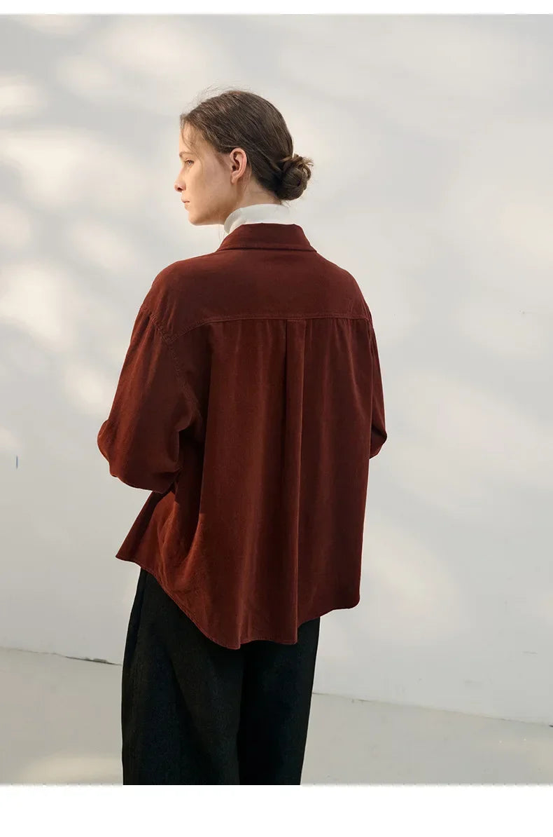 Saviig Corduroy Lapel Shirt - 2024 Fall New Single-Breasted Casual Long Sleeve