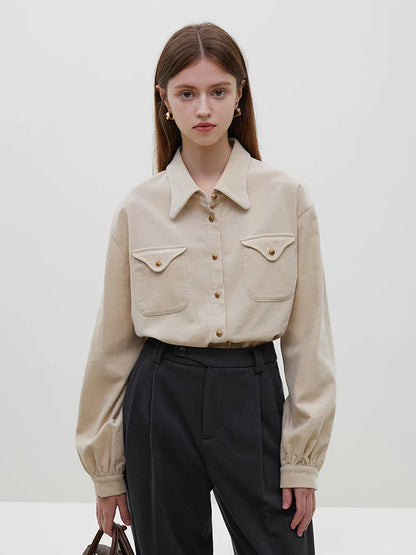 Saviig Corduroy Shirt: French Art Design Solid Long Sleeve Women's Shirt