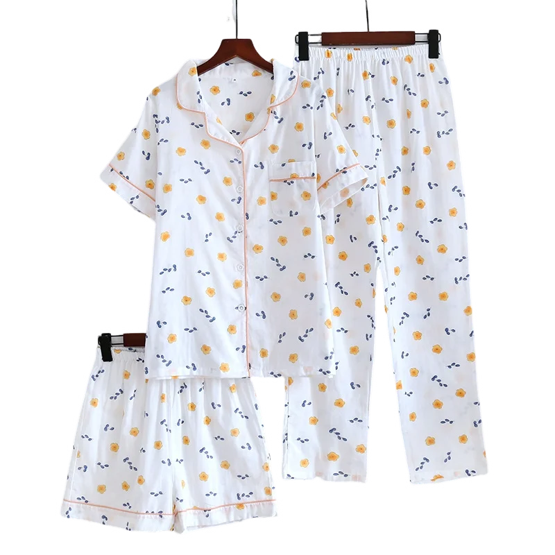 Saviig Women's Flowers Print Pajama Set in Pink & White, 3pcs - Summer Sleepwear