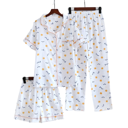 Saviig Women's Flowers Print Pajama Set in Pink & White, 3pcs - Summer Sleepwear