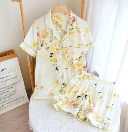 Saviig Summer Pajama Set: Viscose Short-Sleeve Top & Cotton Shorts