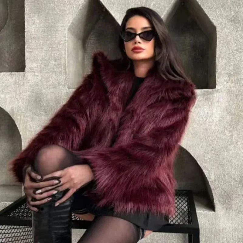 Saviig Plush Burgundy Bomber Jacket for Women - Winter Warmth and Style