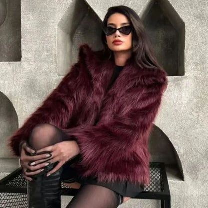 Saviig Plush Burgundy Bomber Jacket for Women - Winter Warmth and Style