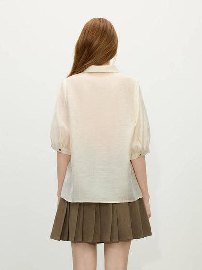 Saviig 2025 Summer Asymmetric Pleated Shirt for Women