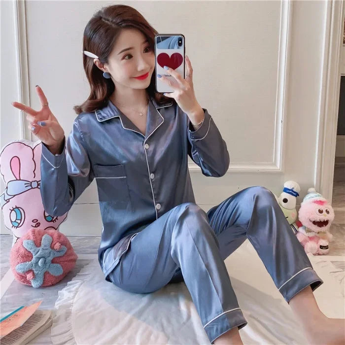 Saviig Silk Pajamas Set for Women: Soft Nightwear, Button Cardigan, Plus Size Sleepwear