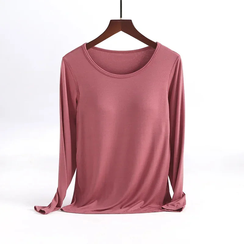 Saviig Long-Sleeved Pajamas with Integrated Bra, Spring/Autumn Women's Home Base Innerwear