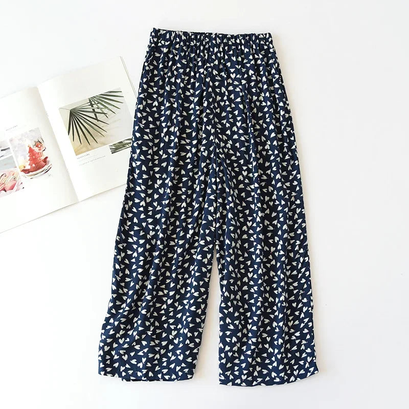 Saviig Summer Viscose Wide Leg Pajama Cropped Pants Plus Size