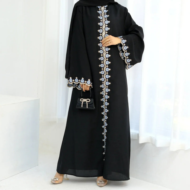 Saviig Eid Black Embroidered Abaya Dress for Women - Islamic Clothing Robe Kaftan