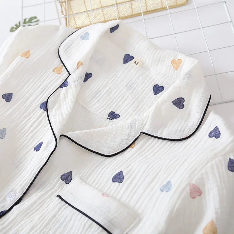 Saviig Cotton Gauze Short Sleeve Pajama Set