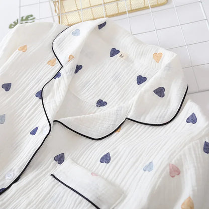 Saviig Cotton Gauze Short Sleeve Pajama Set