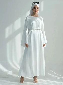 Saviig Ramadan Eid Satin Abaya Set for Women - Luxury Dubai Chain Hijab Dress