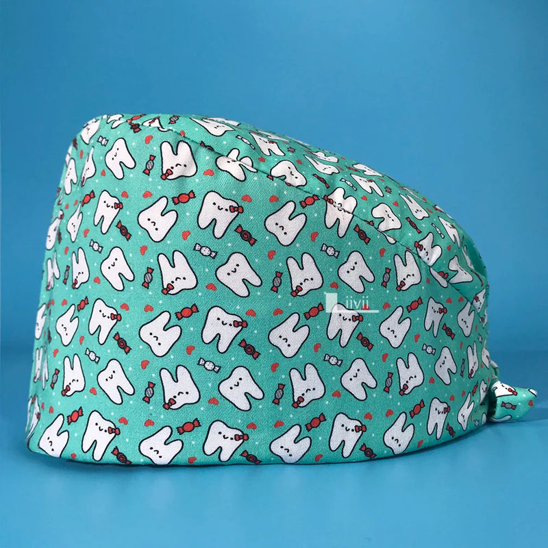 Saviig Tooth Print Unisex Clinic Scrub Cap | High-Quality Cotton Dental Work Hat