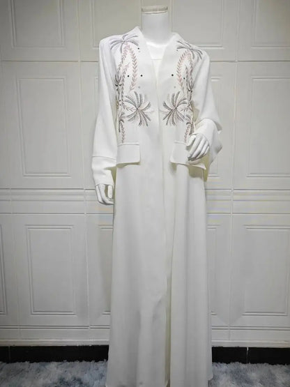 Saviig Luxury White Muslim Eid Kebaya Kaftan Abaya Modest Kimono Robe for Women