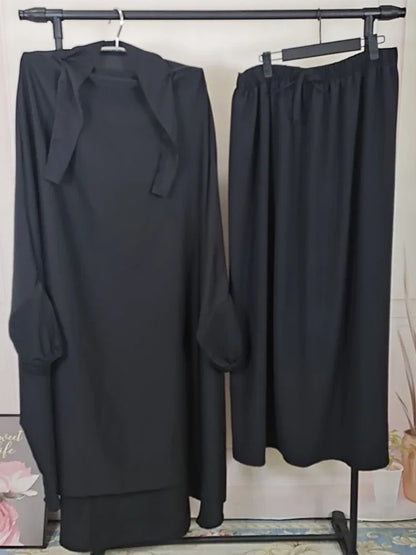Saviig Ramadan Khimar Set: Long Abaya & Skirt for Muslim Women