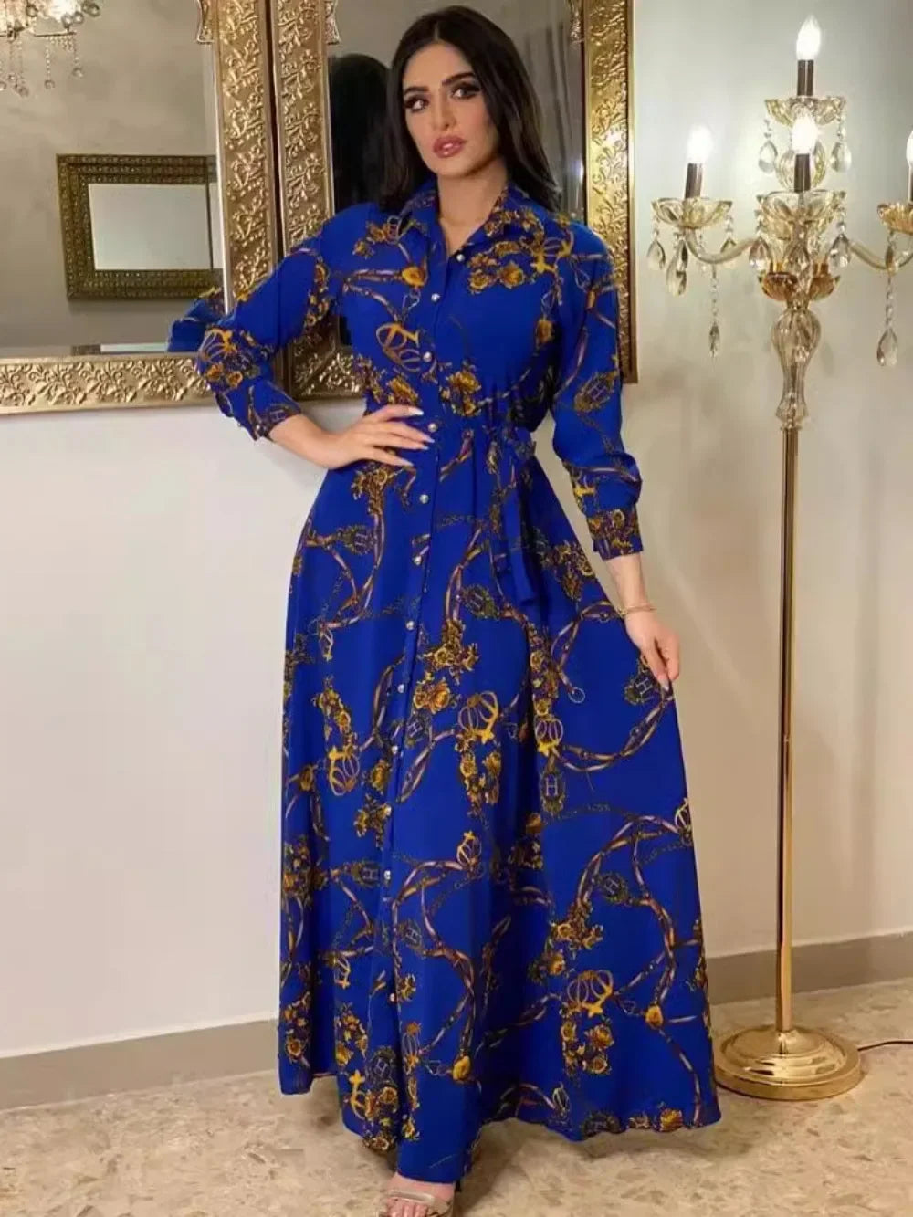 Saviig Ramadan Print Abaya Dress for Women, Elegant Islamic Kaftan Vestidos
