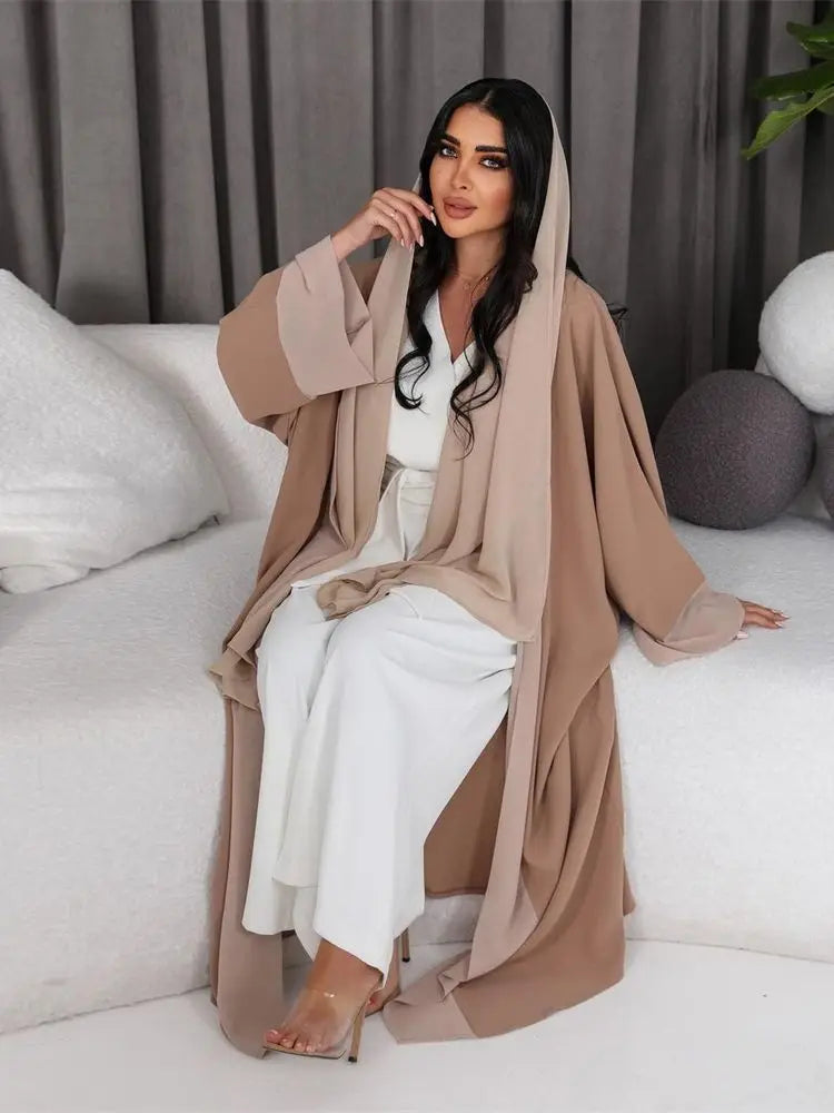 Saviig Ramadan White Muslim Kimono Abaya for Women, Long Robe Kaftans