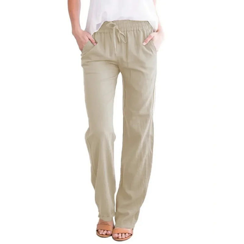 Saviig Breezy Cotton Linen Drawstring Pants - Casual & Comfy Straight Leg Trousers